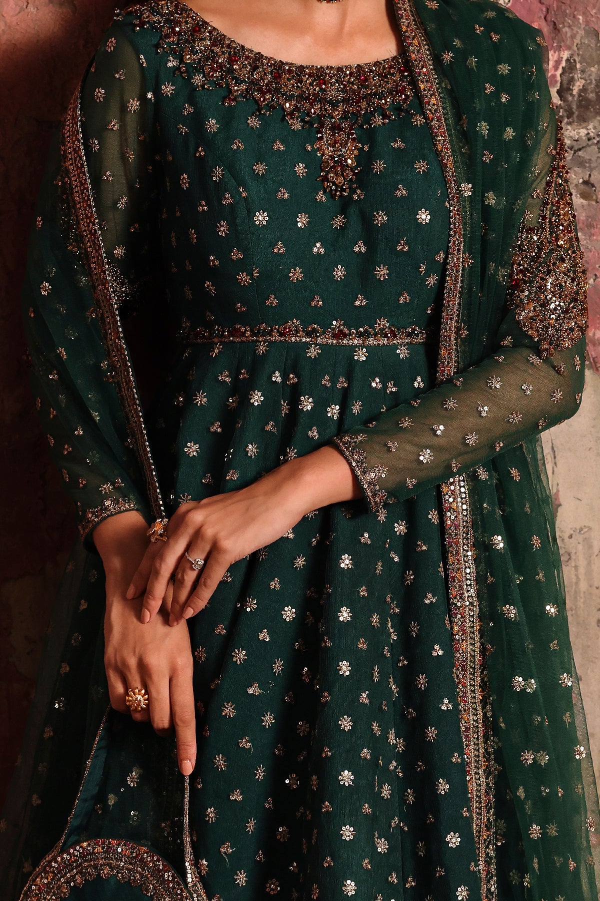 2-PC Embroidered Net Pishwas Suit stm-5-08