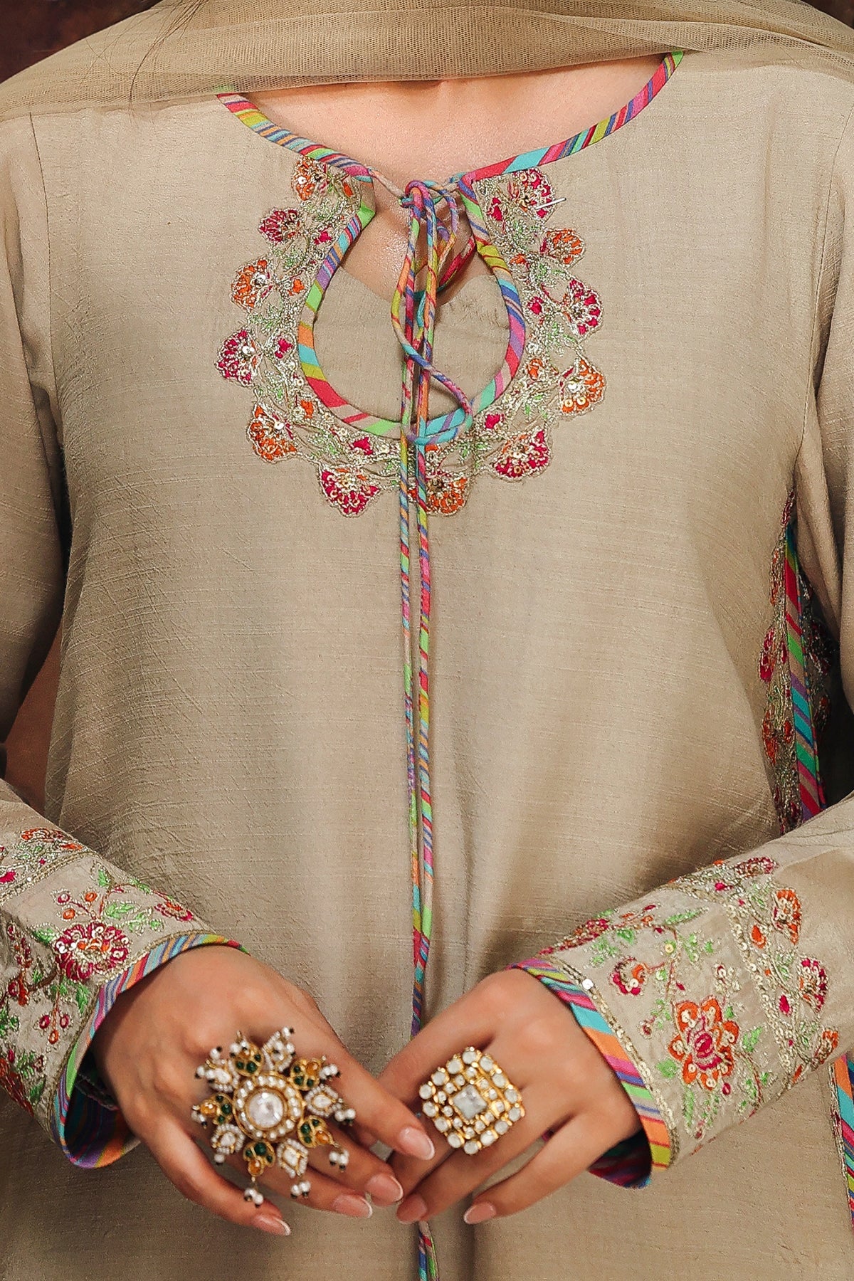 3-PC Raw-Silk Embroidered Suit CMA-5-091