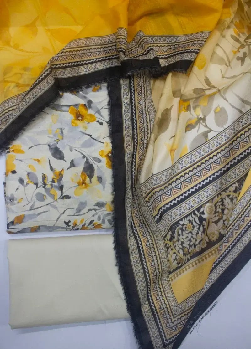 DPC-047- 3 Piece Cotton Printed UnStitched Suit