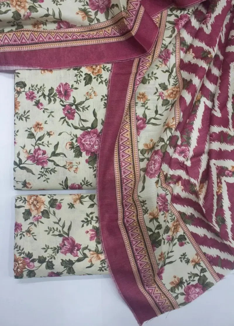 DPC-0721- 3 Piece Cotton Printed UnStitched Suit