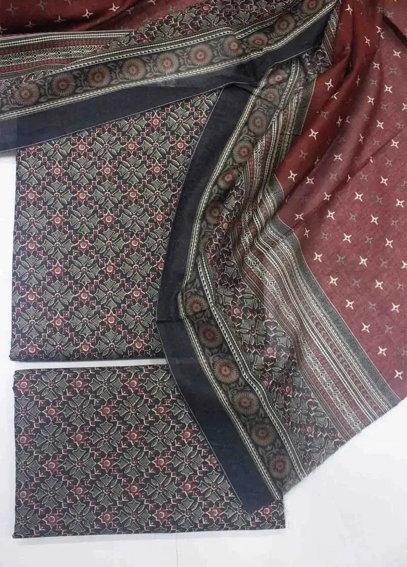 DPC-0737- 3 Piece Cotton Printed UnStitched Suit