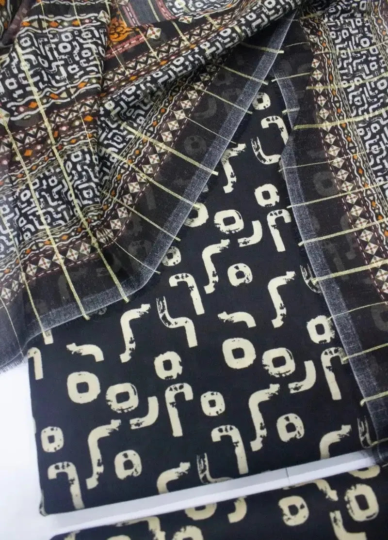 DPC-0753- 3 Piece Cotton Printed UnStitched Suit