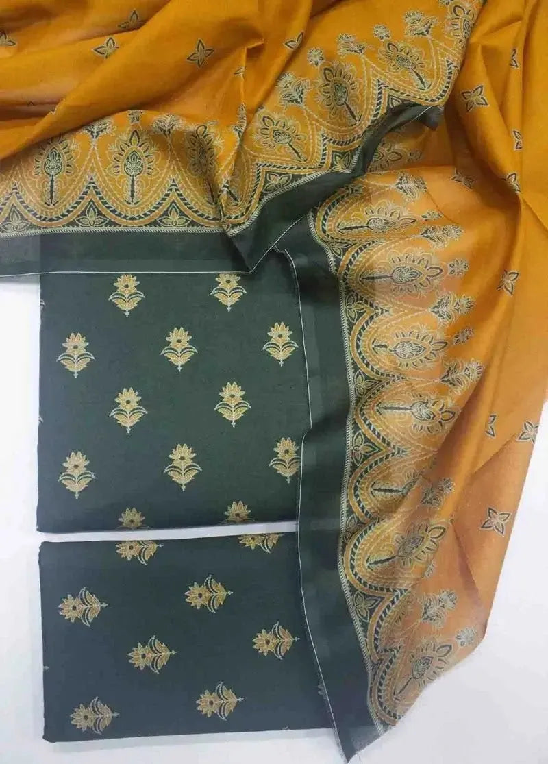 DPC-0755- 3 Piece Cotton Printed UnStitched Suit