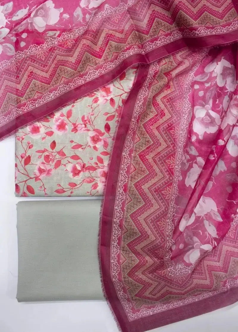 DPC-0760- 3 Piece Cotton Printed UnStitched Suit