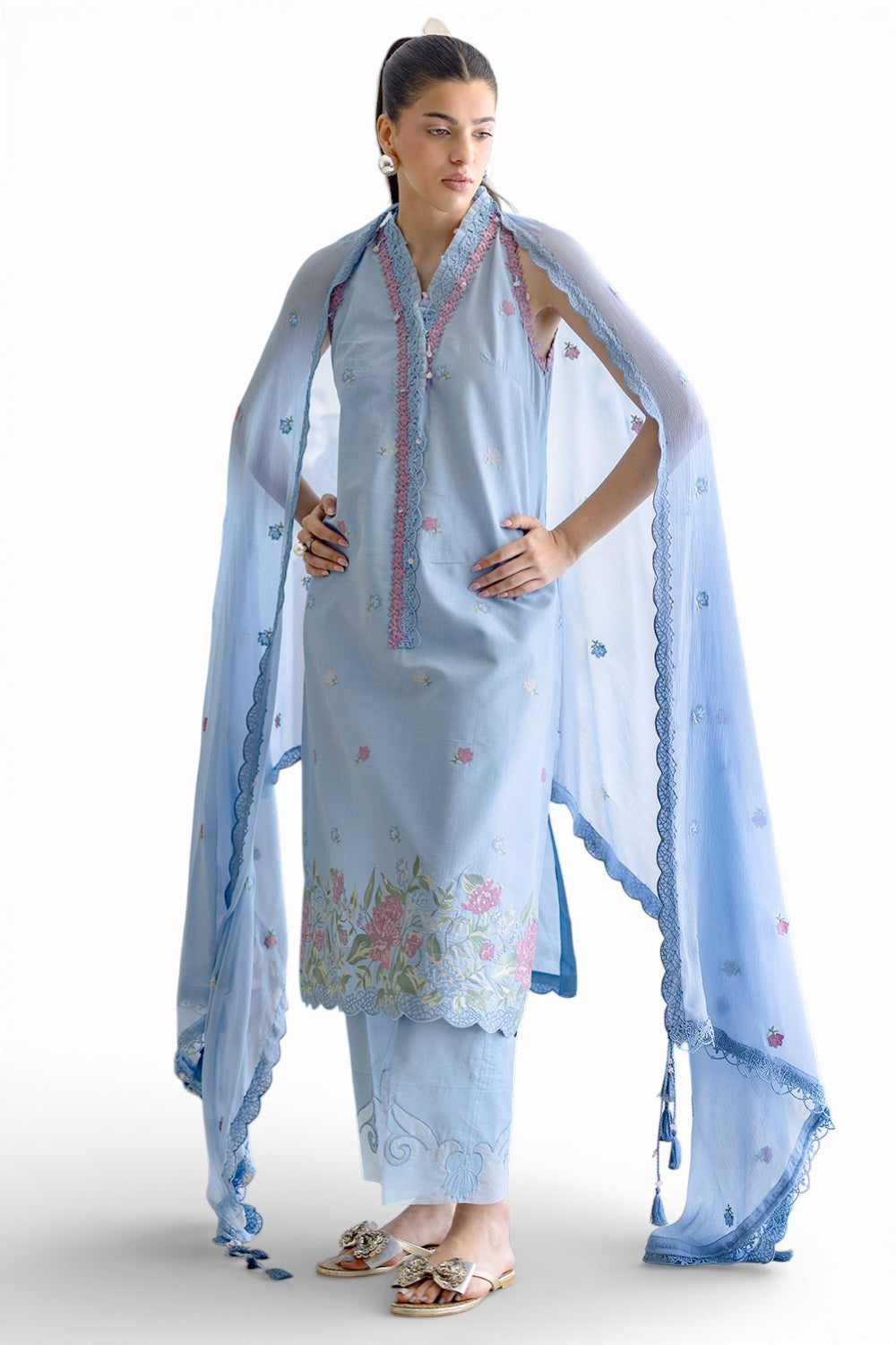3 Piece Embroidered Lawn Suit with Chiffon Dupatta PM-62052