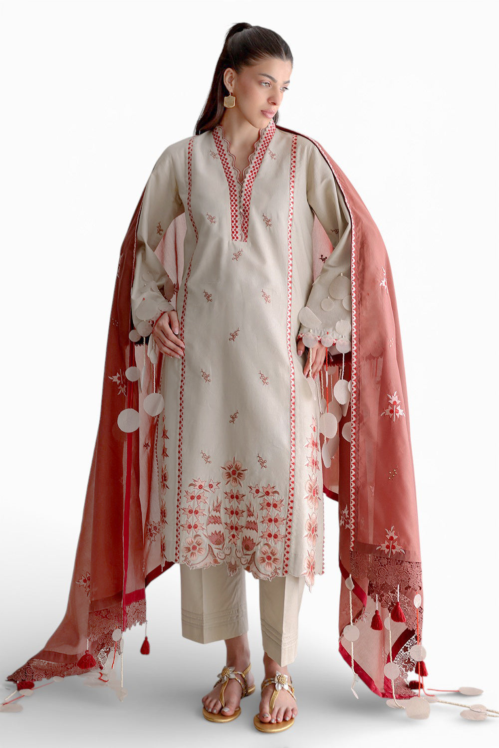 3 Piece Embroidered Lawn Suit with Paper Cotton Dupatta and Borders PM-62056