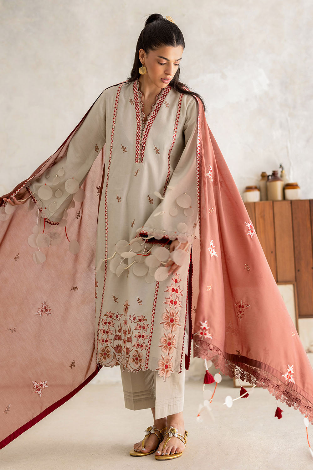 3 Piece Embroidered Lawn Suit with Paper Cotton Dupatta and Borders PM-62056