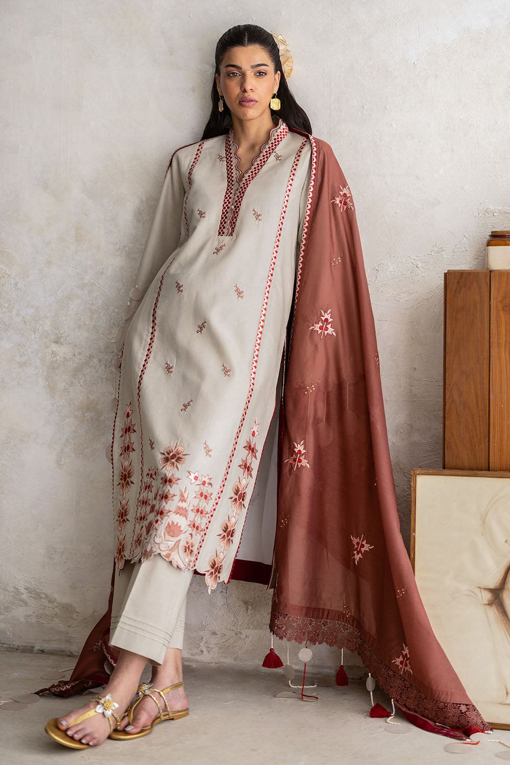 3 Piece Embroidered Lawn Suit with Paper Cotton Dupatta and Borders PM-62056