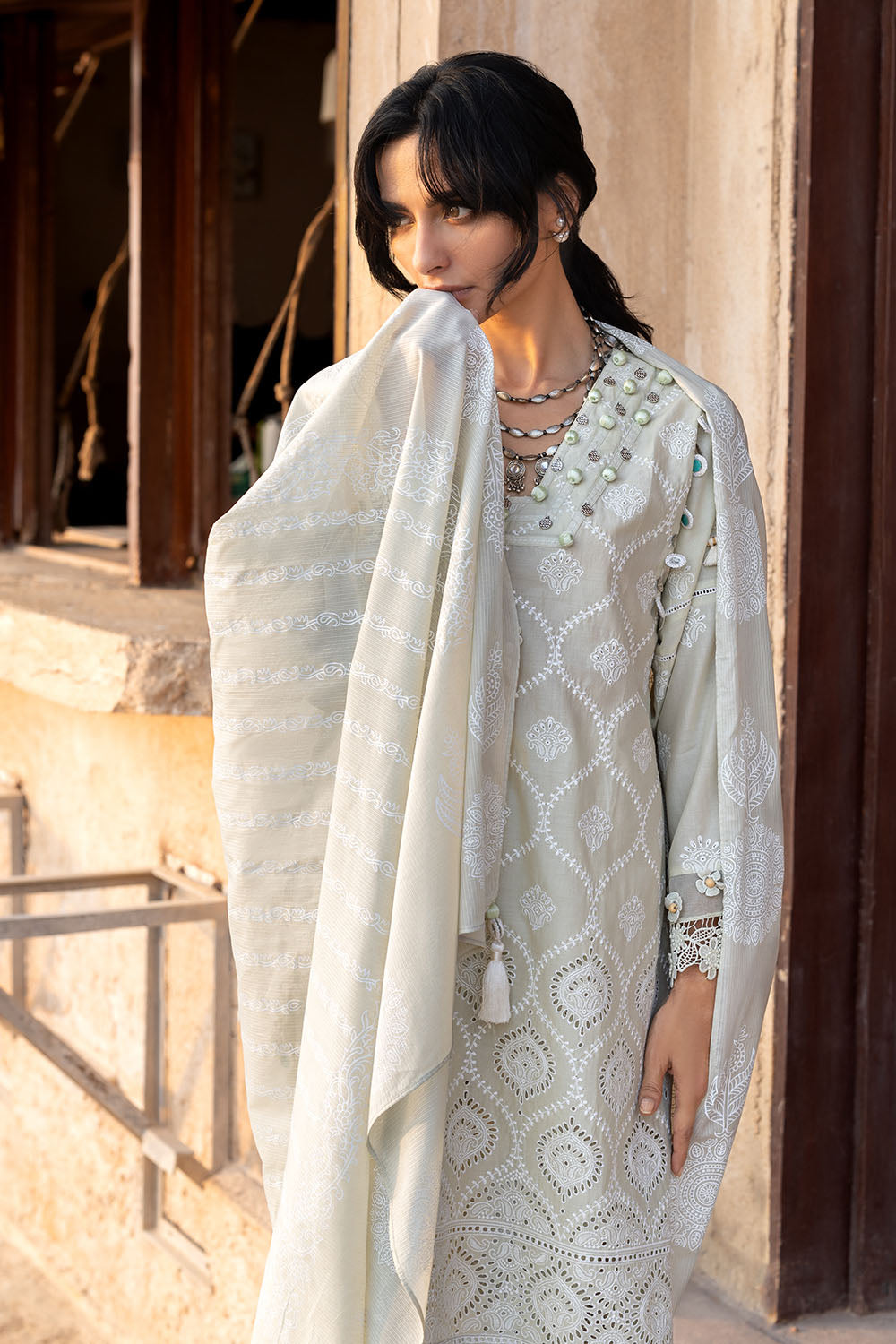 3 Piece Schiffli Embroidered Lawn Suit with Embroidered Lacquer Printed Dupatta DN-52033