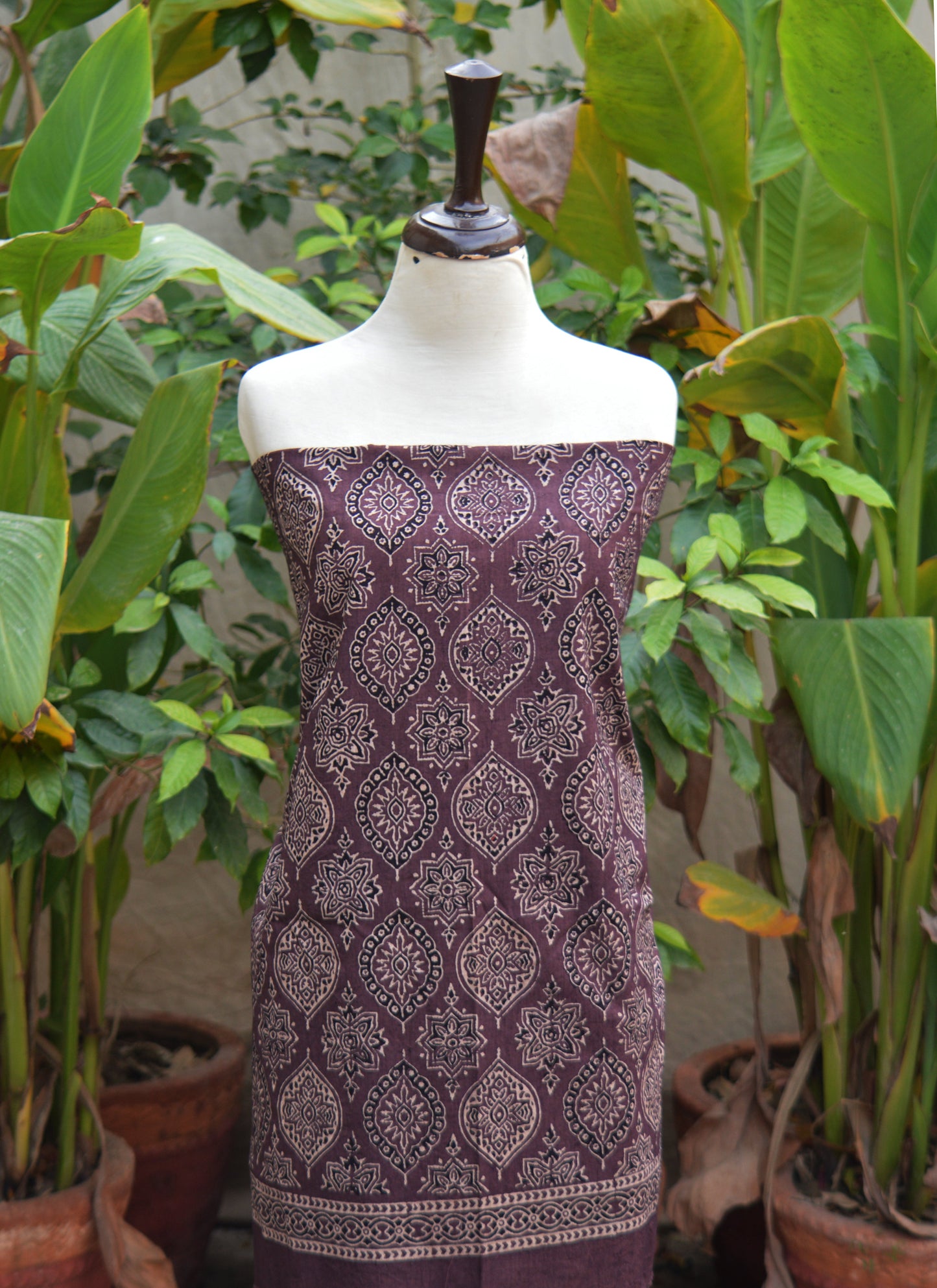 Organic Dye Hand Block Print Badam Feminin Nightshade Ajrak Design Dress Lawn – Unstitched Two-Piece