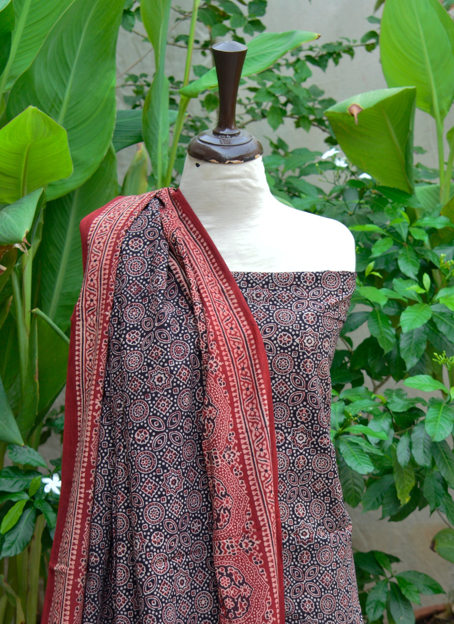 Organic Dye Hand Block Printed Ajrak Classical Two-Piece Set – Unstitched Shirt & Dupatta (Lawn)