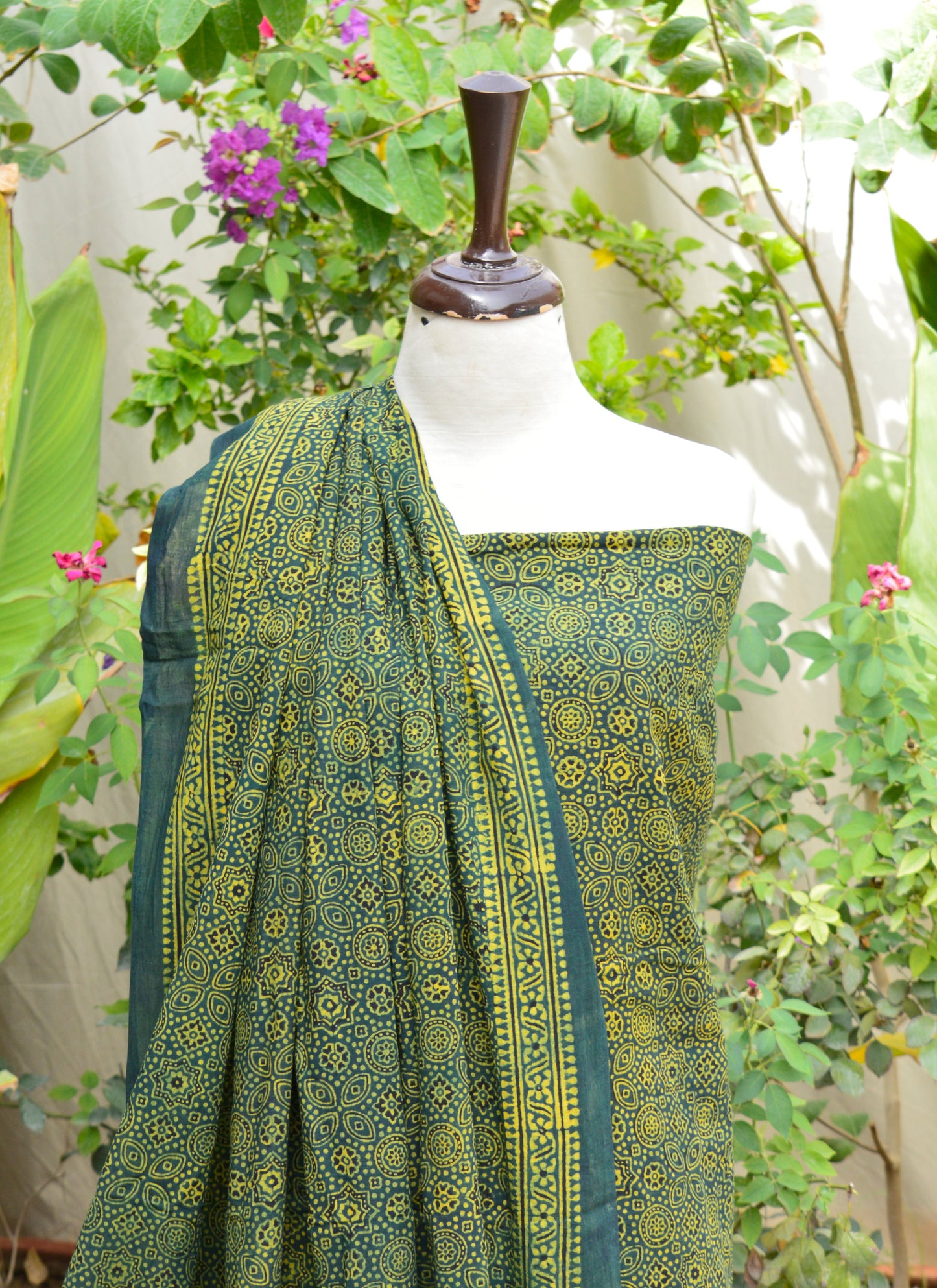 Organic Dye Ajrak Design Dress – Hand Block Printed Green Two-Piece Lawn Set