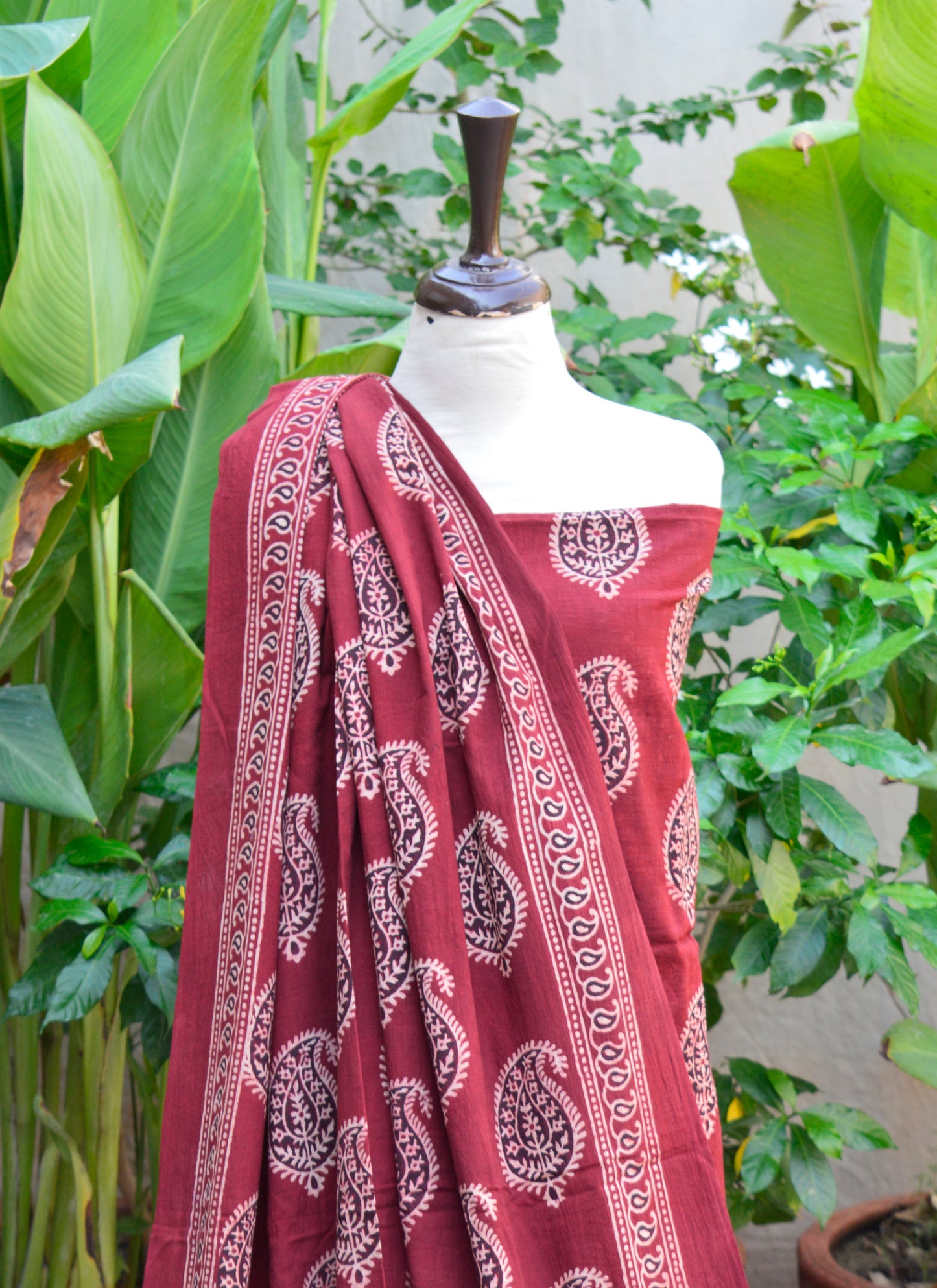 Ajrak Design Dress Red Anbi Motif Lawn– Luxury Organic Dye Hand Block Printed Two-Piece