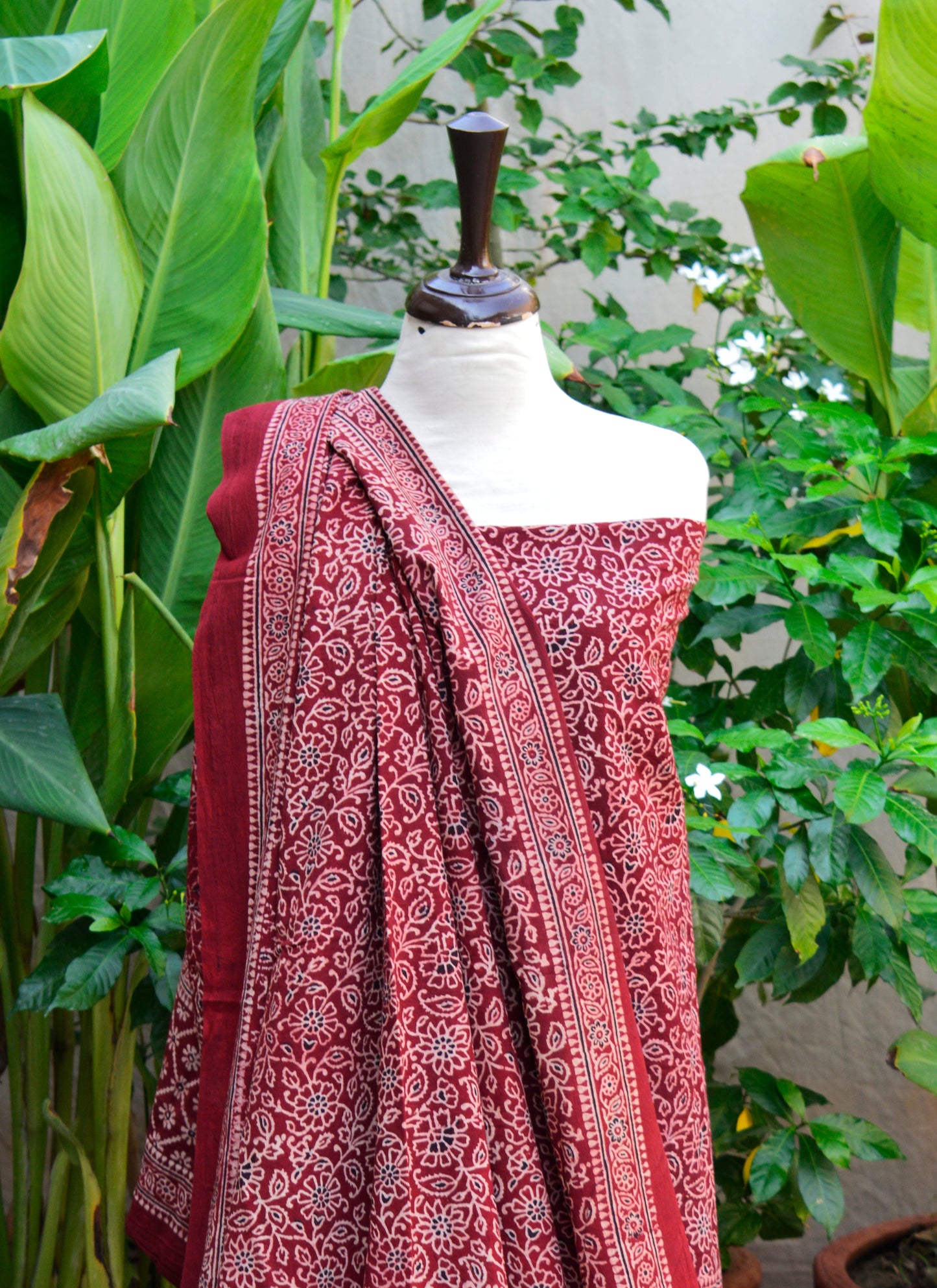 Ajrak Design Dress Red Floral Bel – Organic Dye Hand Block Printed Two-Piece (Lawn)