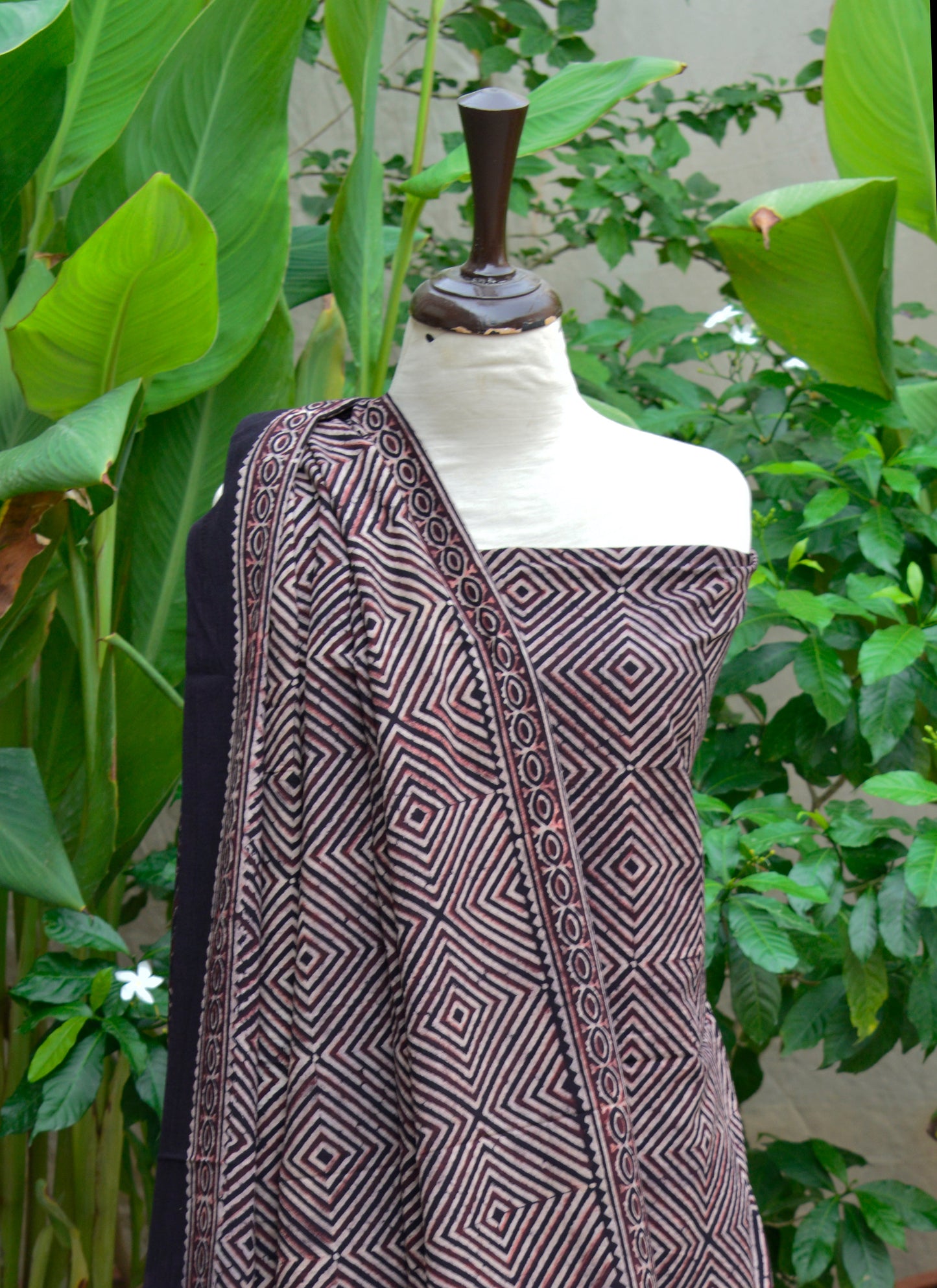 Organic Dye Ajrak Ikat – Hand Block Printed Unstitched Two-Piece (Shirt & Dupatta) Premium Lawn | Ajrak Design Dress