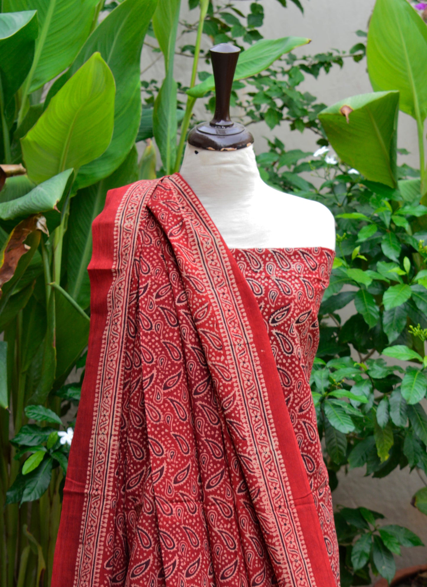 Ajrak Kerry Sharp Red – Organic Dye Hand Block Printed Unstitched Two-Piece (Shirt & Dupatta) | Ajrak Design Dress