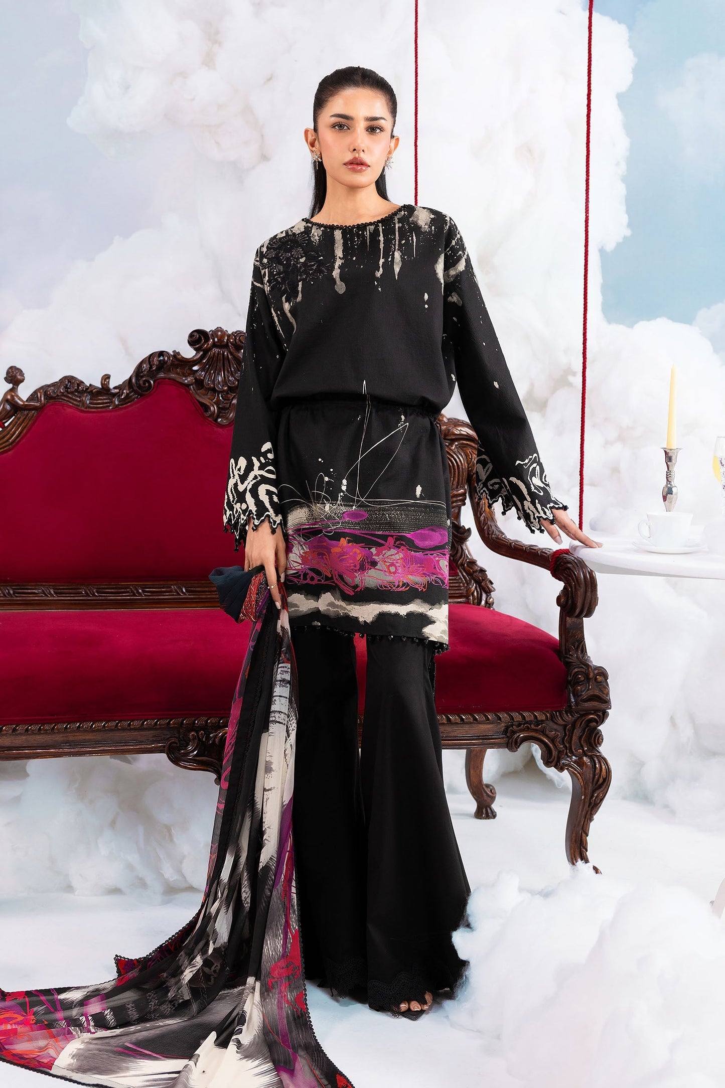3 Pc Unstitched Embroidered Lawn Suit