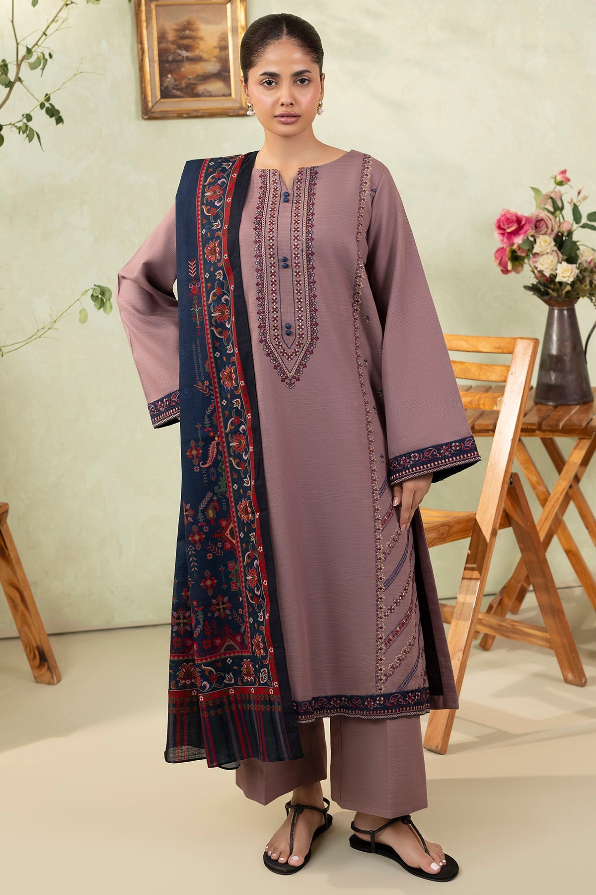 5693-MINA EMBROIDERED KHADDAR UNSTITCHED