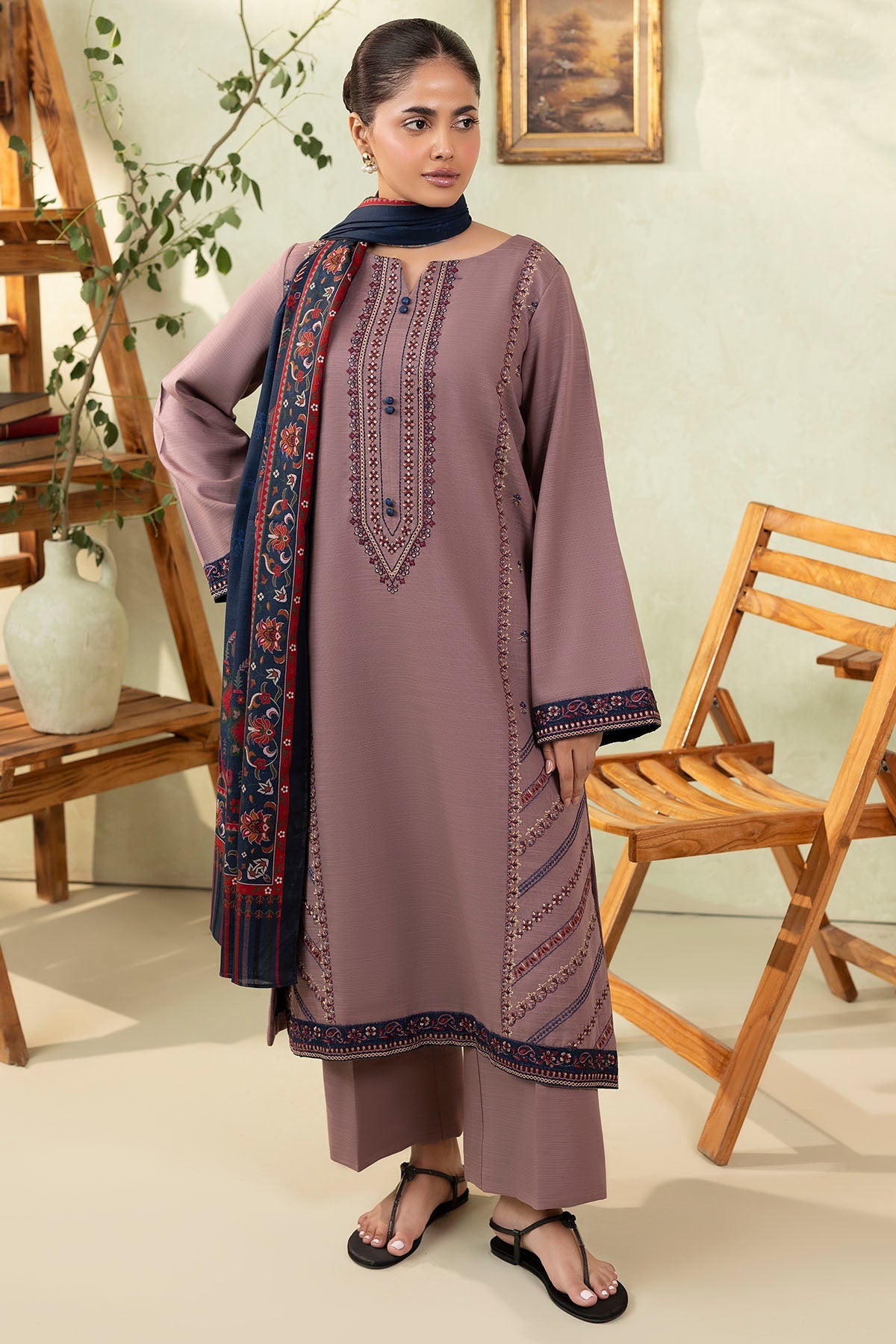 5693-MINA EMBROIDERED KHADDAR UNSTITCHED