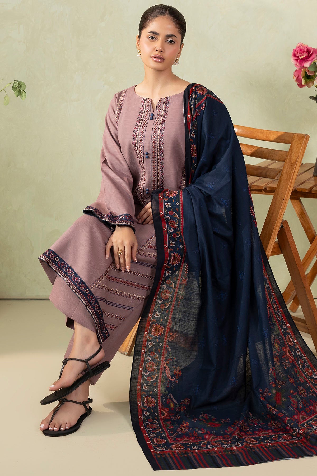 5693-MINA EMBROIDERED KHADDAR UNSTITCHED