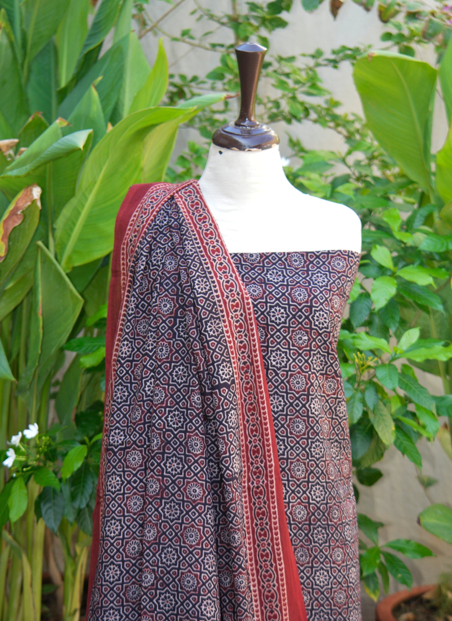 Organic Dye Hand Block Print Ajrak Lawn Dress – Moroccan Black Contrast Shirt & Dupatta (Unstitched, 2.5m Each)
