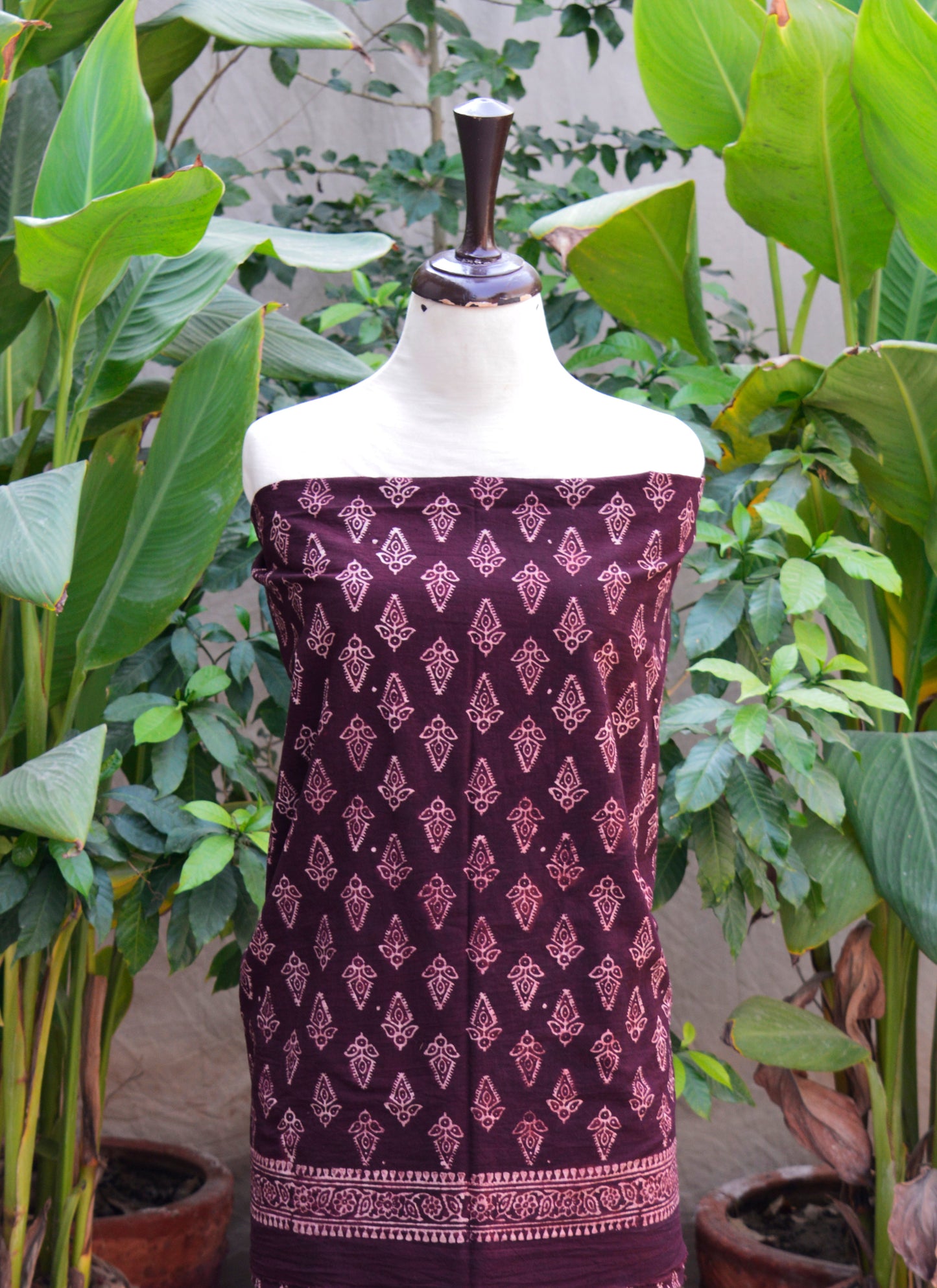 Ajrak Design Dress Floral Butta Two-Piece – Organic Dye Hand Block Printed Lawn (Burgundy Wine)