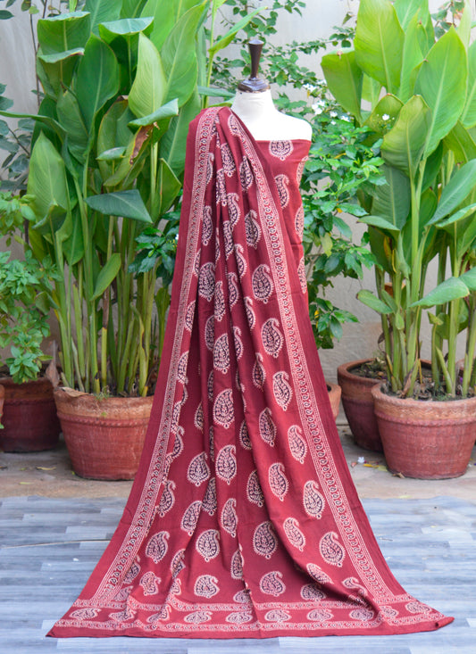 Ajrak Design Dress Red Anbi Motif Lawn– Luxury Organic Dye Hand Block Printed Two-Piece