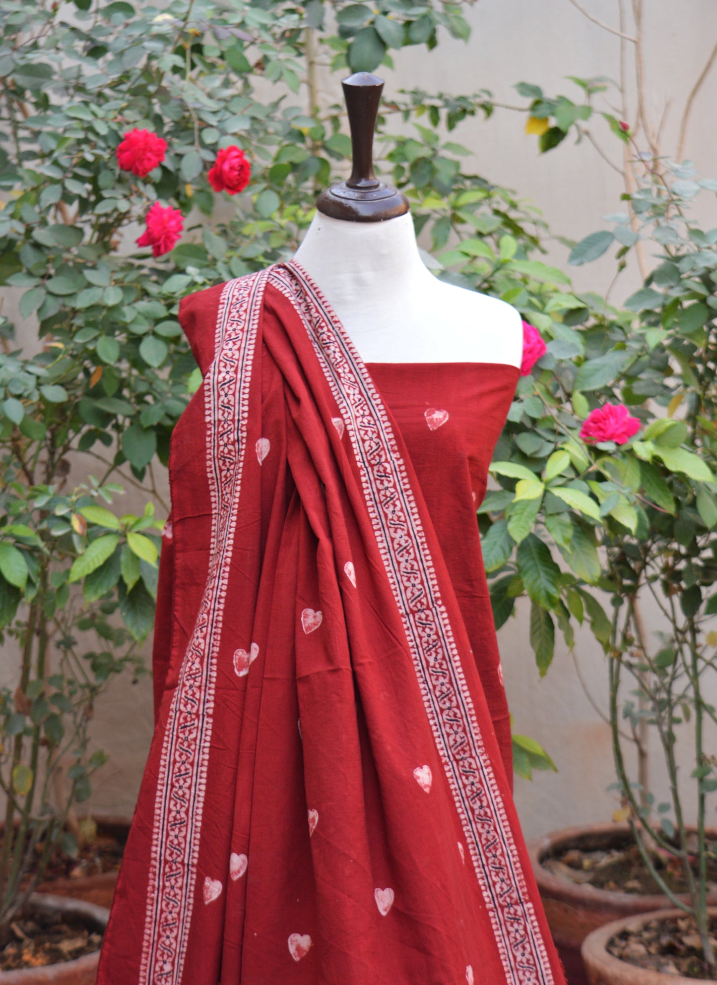 Organic Dye Hand Block Printed Ajrak Design Dress – Red Heart Two-Piece Lawn (Shirt & Dupatta)