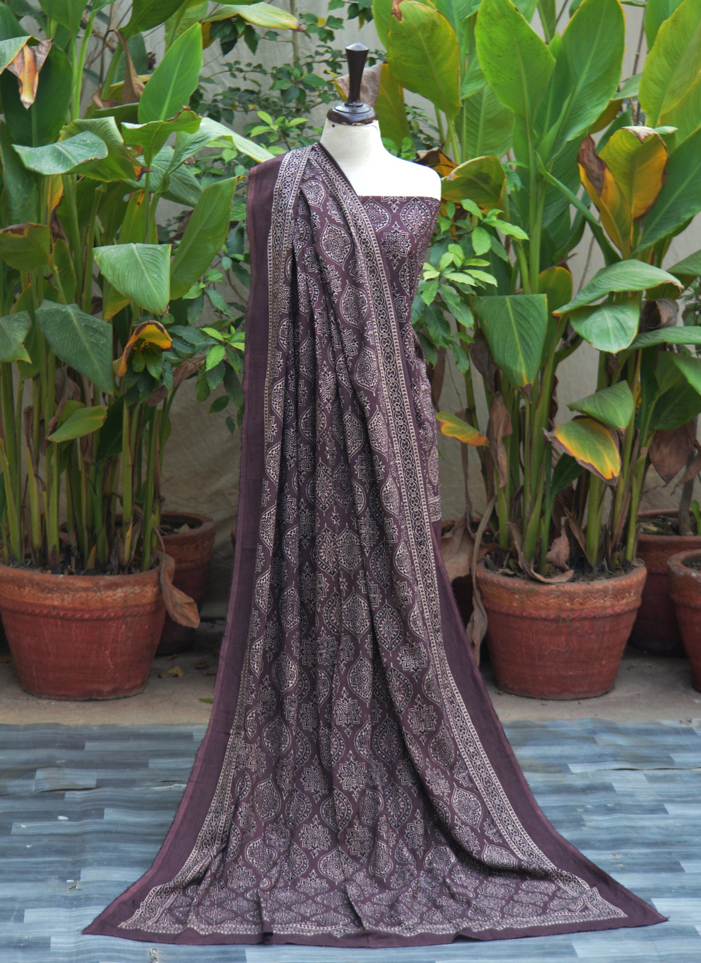 Organic Dye Hand Block Print Badam Feminin Nightshade Ajrak Design Dress Lawn – Unstitched Two-Piece