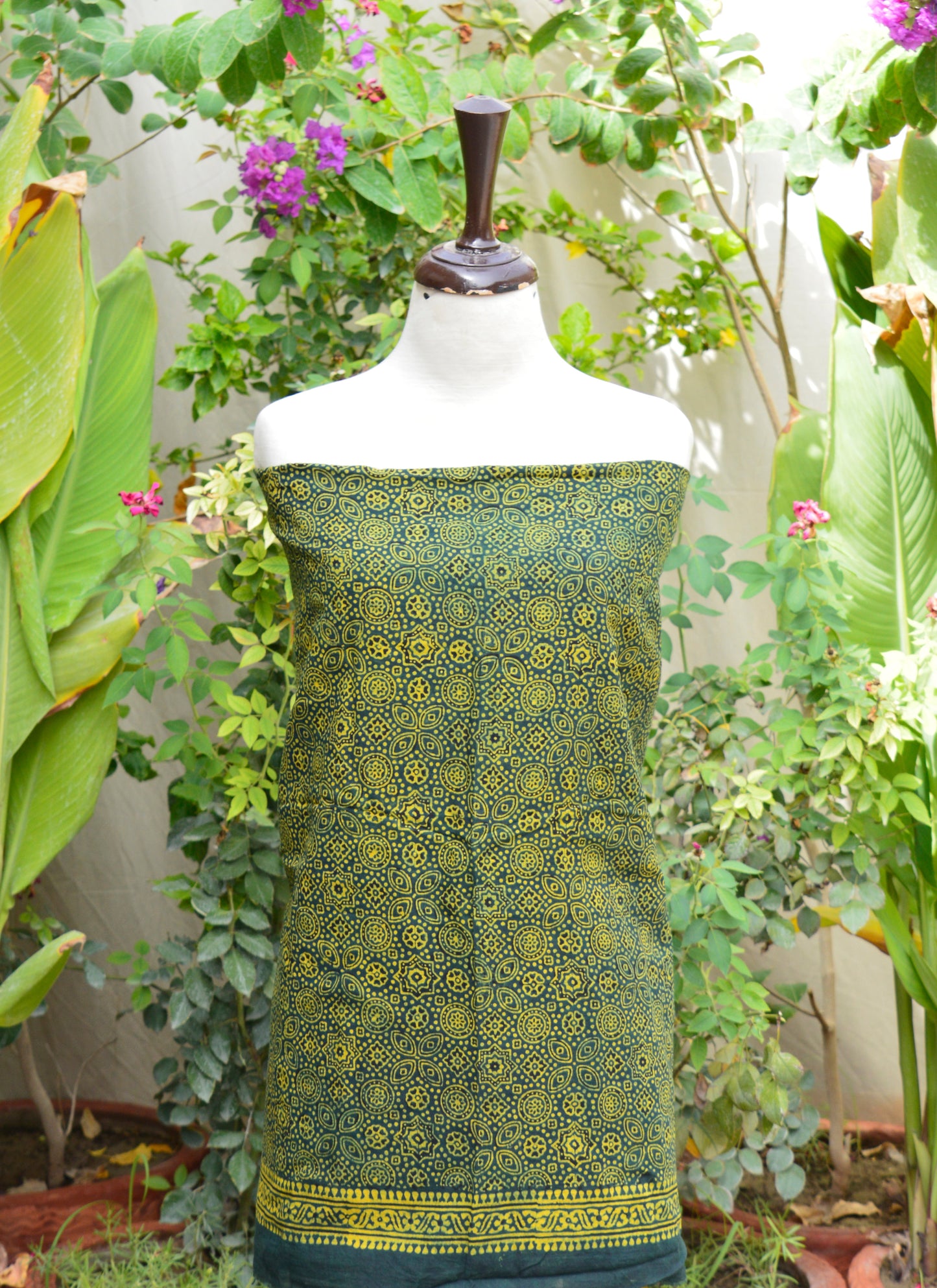Organic Dye Ajrak Design Dress – Hand Block Printed Green Two-Piece Lawn Set