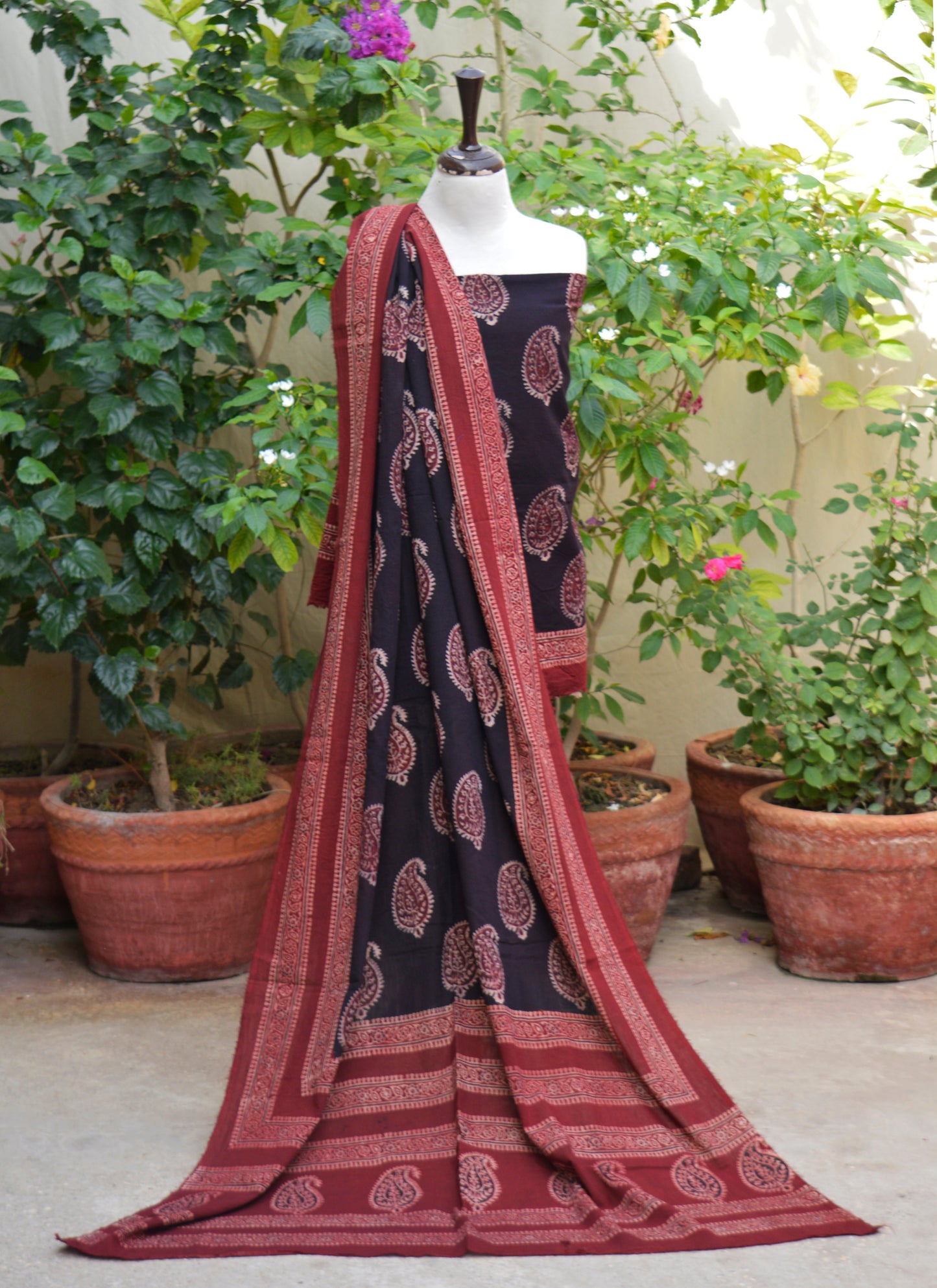 Organic Dyed Hand Block Printed Ajrak Anbi Unstitched Two-Piece (Lawn) – Luxury Ajrak Design Dress