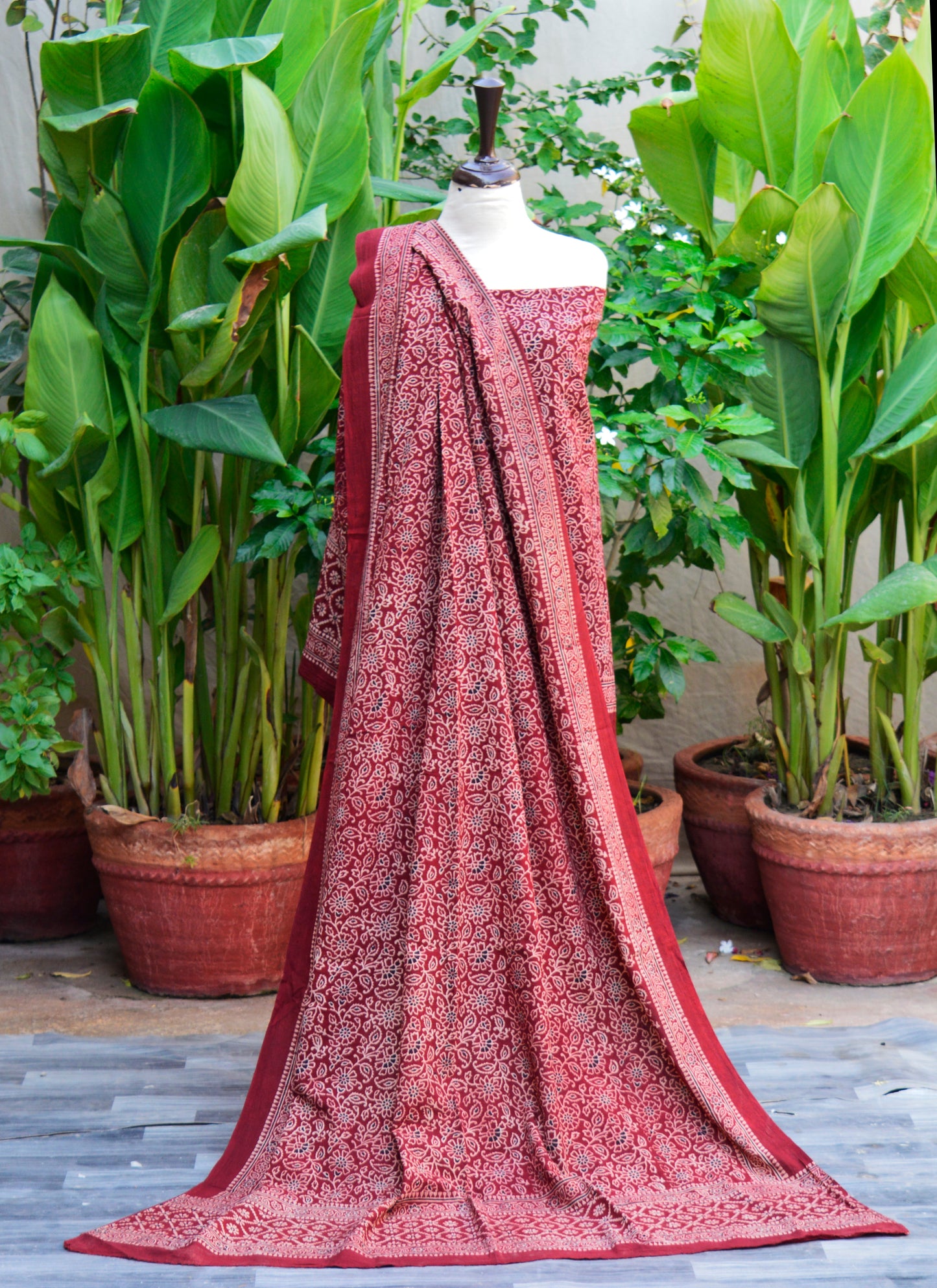 Ajrak Design Dress Red Floral Bel – Organic Dye Hand Block Printed Two-Piece (Lawn)