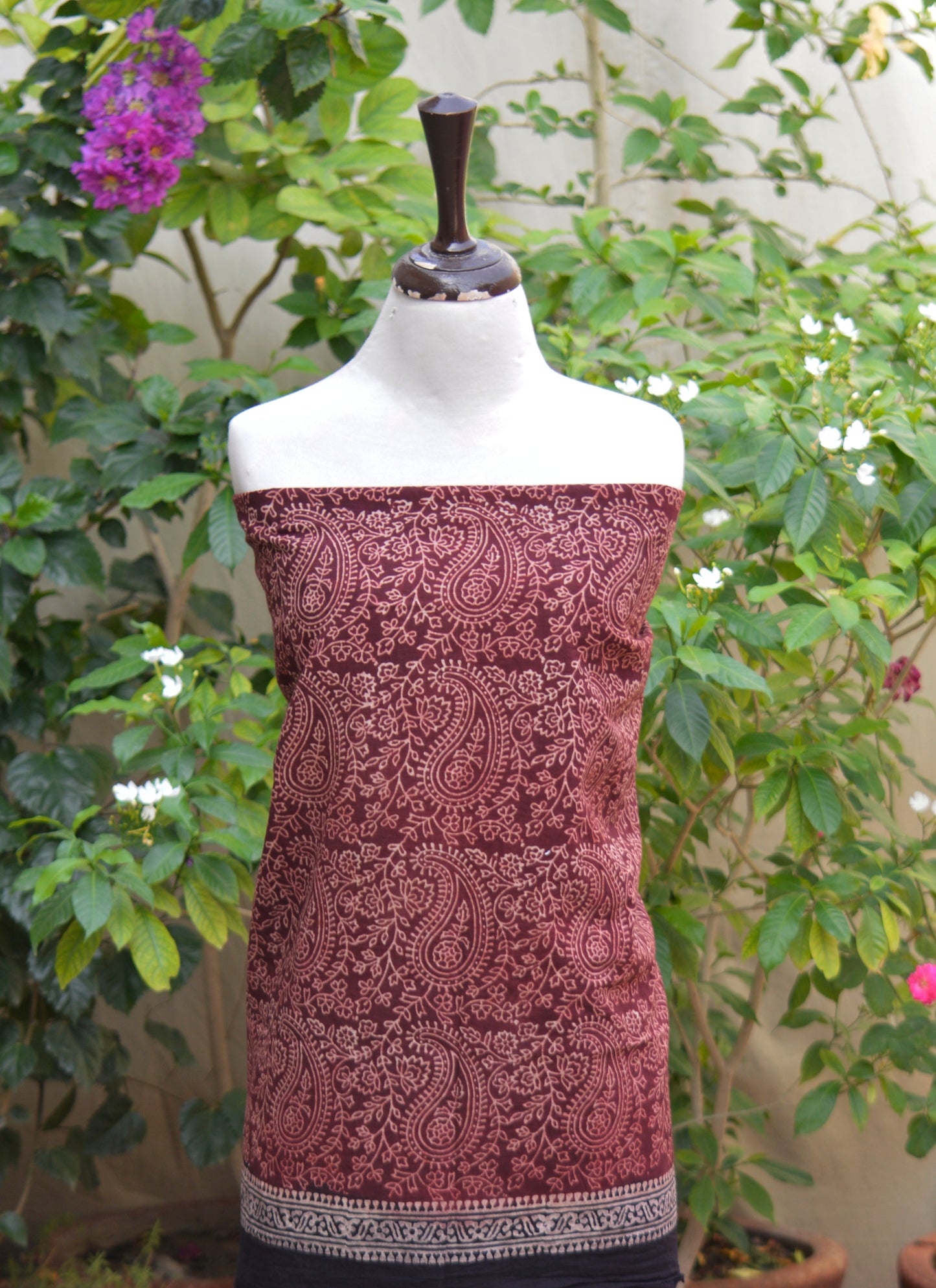 Organic Dye Hand Block Printed Ajrak Luxurious Anbi Two-Piece – Premium Lawn Unstitched Shirt & Dupatta | Ajrak Design Dress