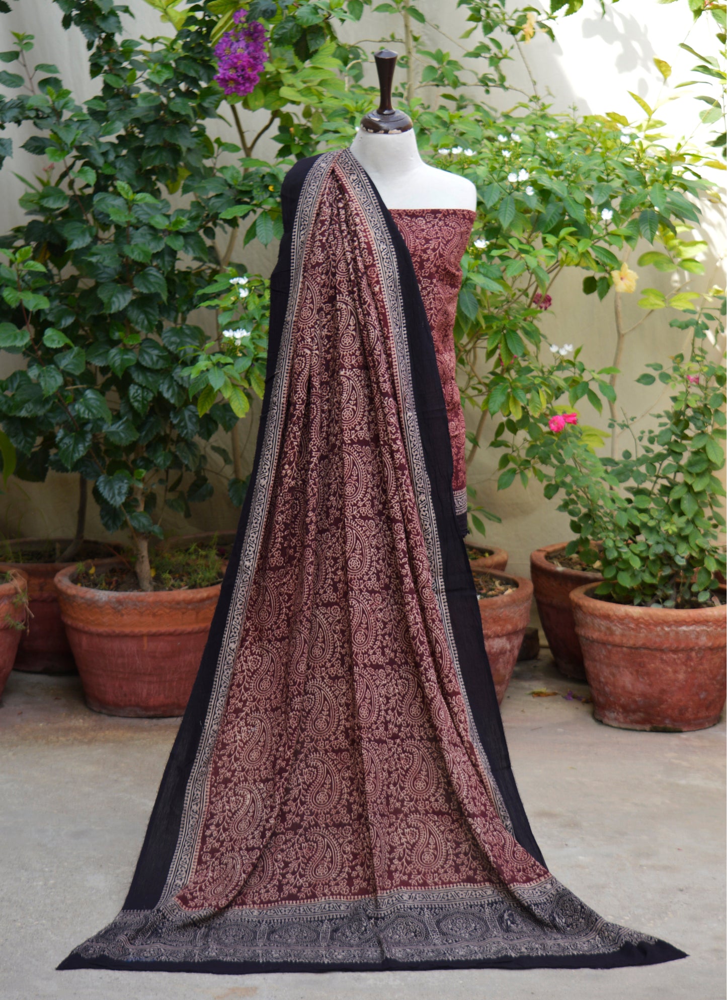 Organic Dye Hand Block Printed Ajrak Luxurious Anbi Two-Piece – Premium Lawn Unstitched Shirt & Dupatta | Ajrak Design Dress