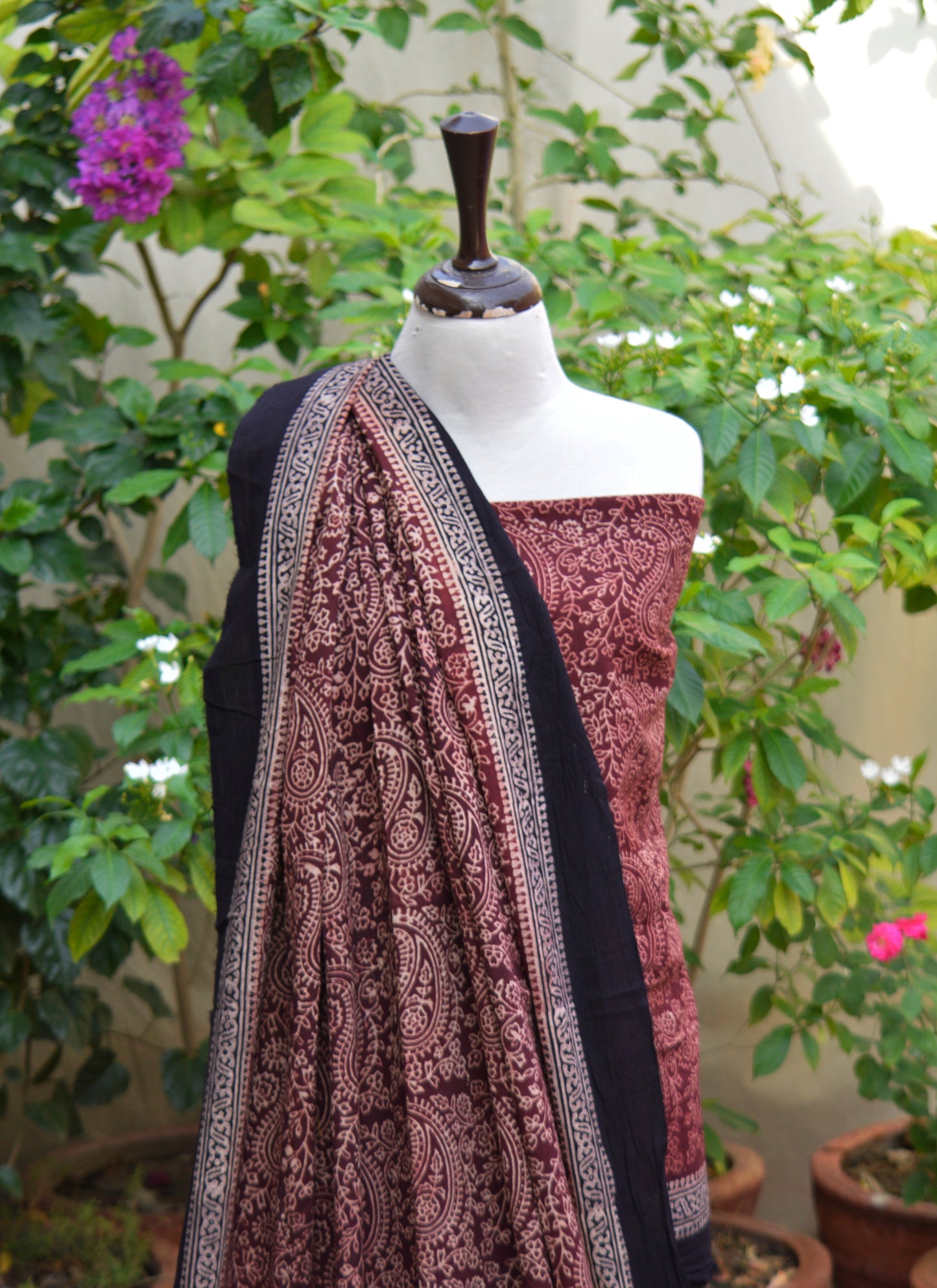 Organic Dye Hand Block Printed Ajrak Luxurious Anbi Two-Piece – Premium Lawn Unstitched Shirt & Dupatta | Ajrak Design Dress
