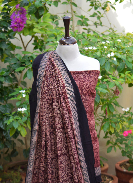 Organic Dye Hand Block Printed Ajrak Luxurious Anbi Two-Piece – Premium Lawn Unstitched Shirt & Dupatta | Ajrak Design Dress