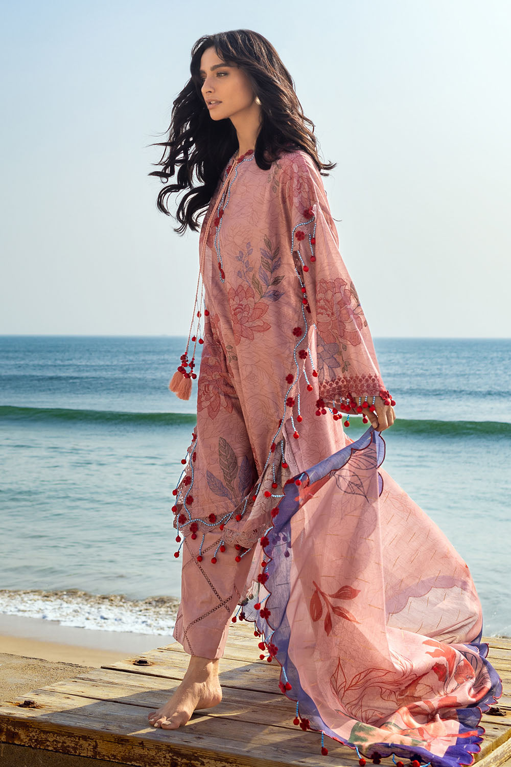 3 Piece Embroidered Printed Paper Cotton Suit with Zari Dupatta FE-52085