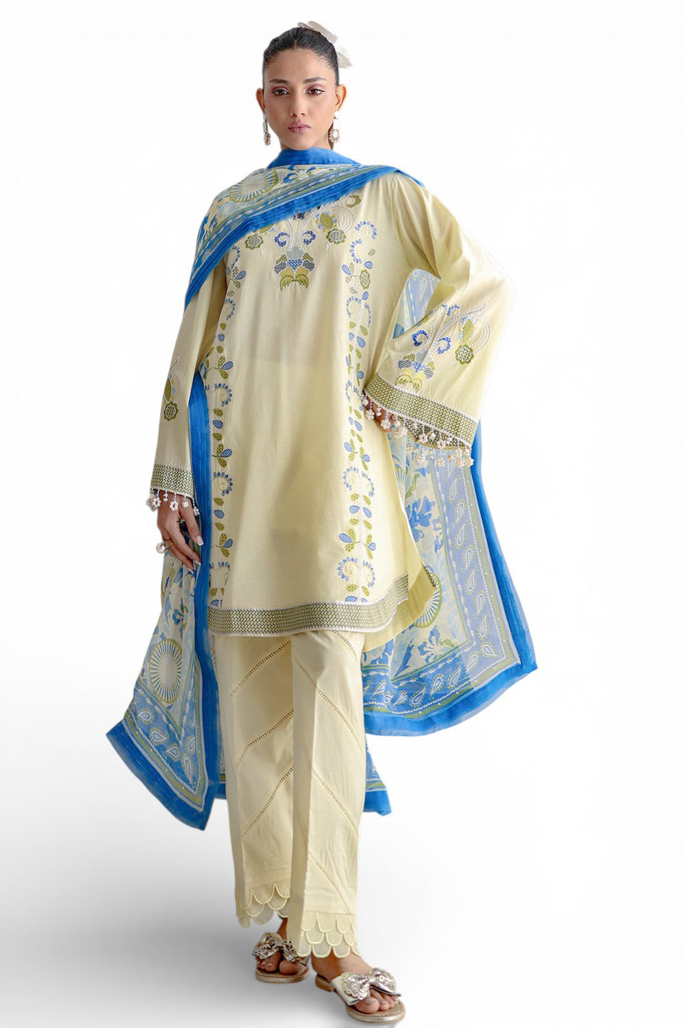 3 Piece Embroidered Lawn Suit with Chiffon Dupatta and Borders BM-62005