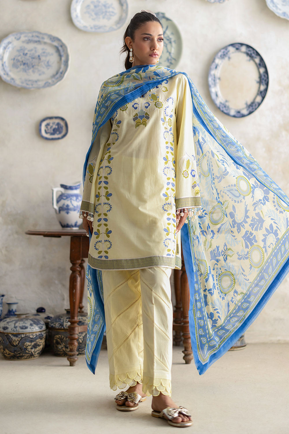 3 Piece Embroidered Lawn Suit with Chiffon Dupatta and Borders BM-62005