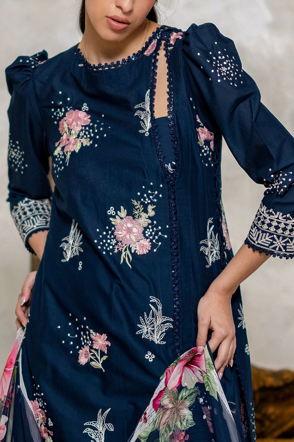 3 Piece Embroidered Lawn Suit with Chiffon Dupatta and Borders PM-62043