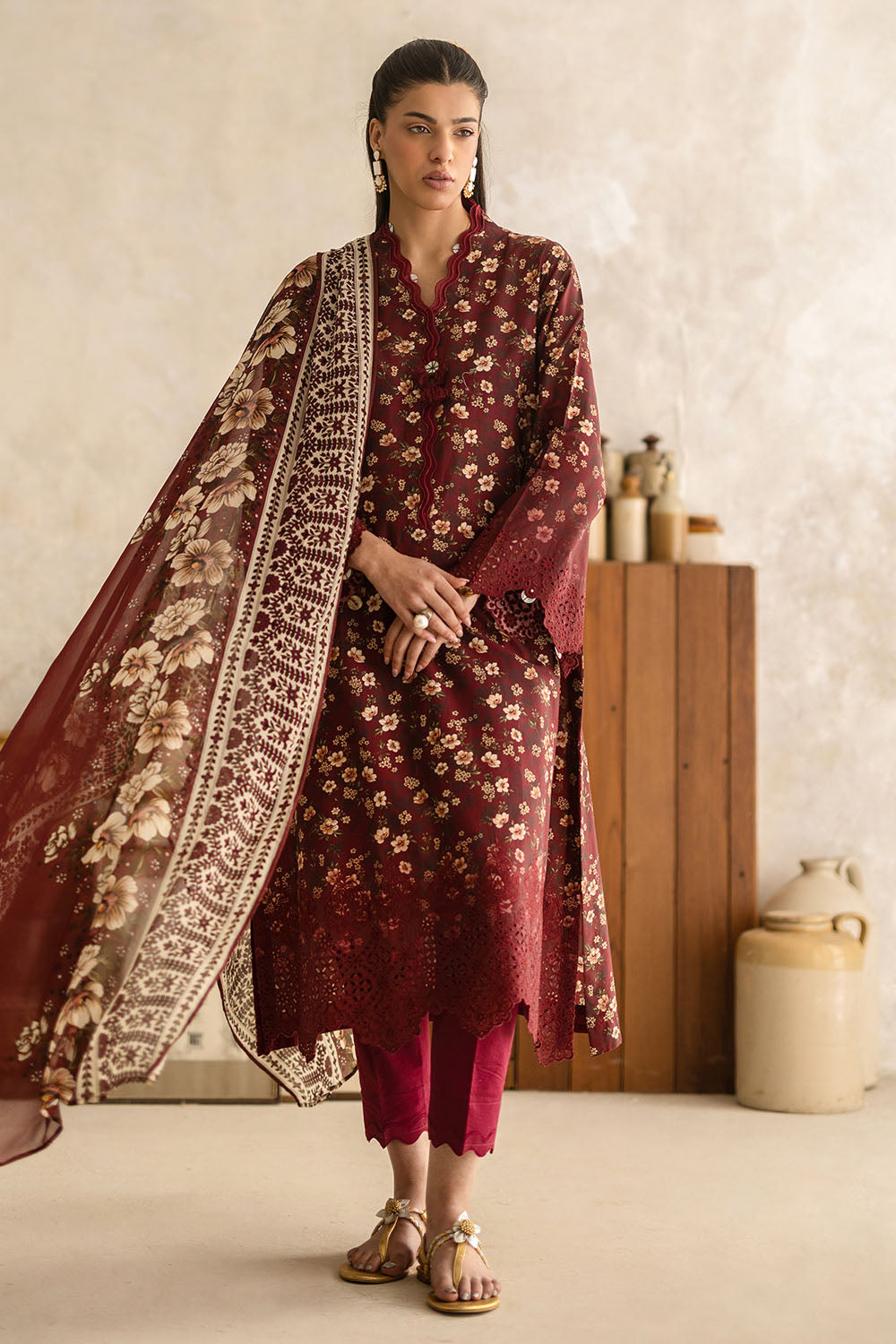 3 Piece Embroidered Printed Lawn Suit with Chiffon Dupatta BM-62023