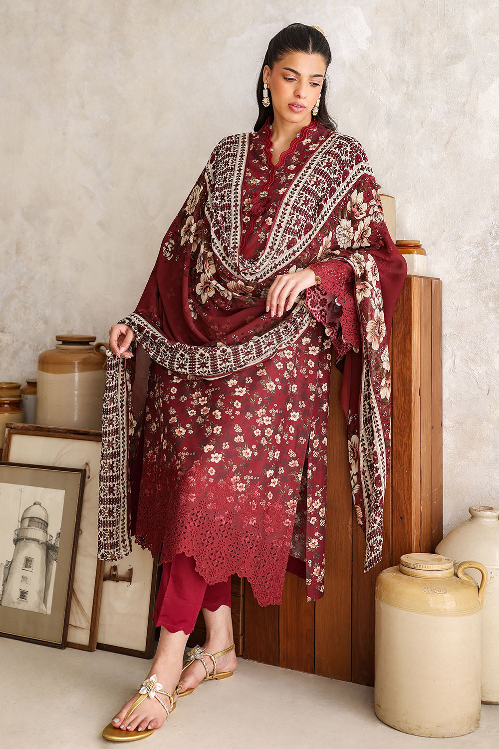 3 Piece Embroidered Printed Lawn Suit with Chiffon Dupatta BM-62023
