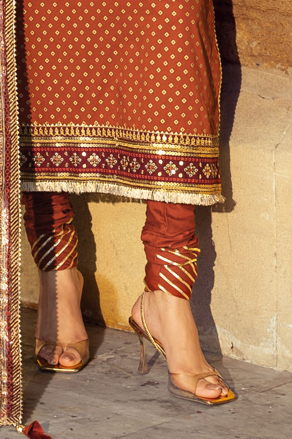 3 Piece Gold Printed Lawn Suit with Gold and Lacquer Printed Chiffon Dupatta and Dyed Trouser BM-62026