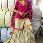 3 Piece Gold and Lacquer Printed Lawn Gharara Suit with Gold and Lacquer Printed Chiffon Dupatta and Embroidered Lace SP-62012