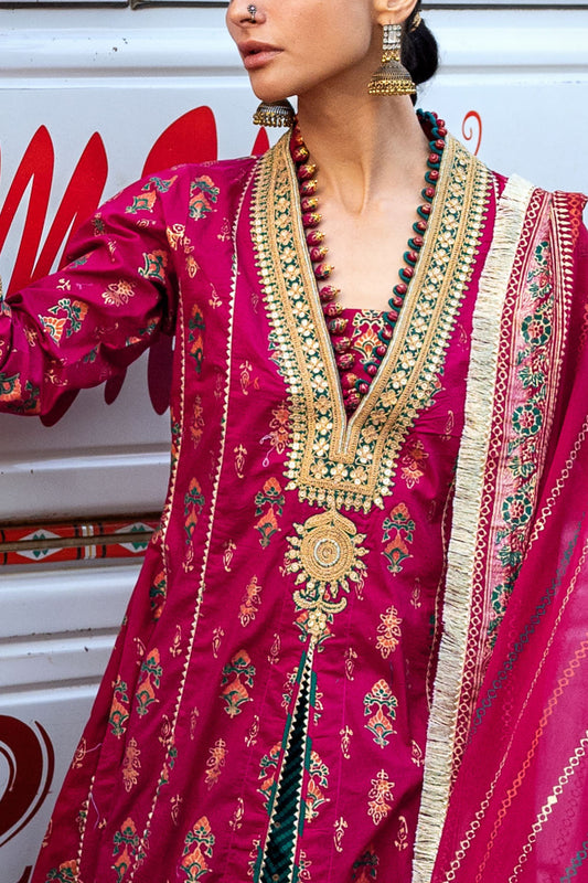 3 Piece Gold and Lacquer Printed Lawn Suit with Gold and Lacquer Printed Chiffon Dupatta and Gold and Lacquer Printed Trouser BM-62031