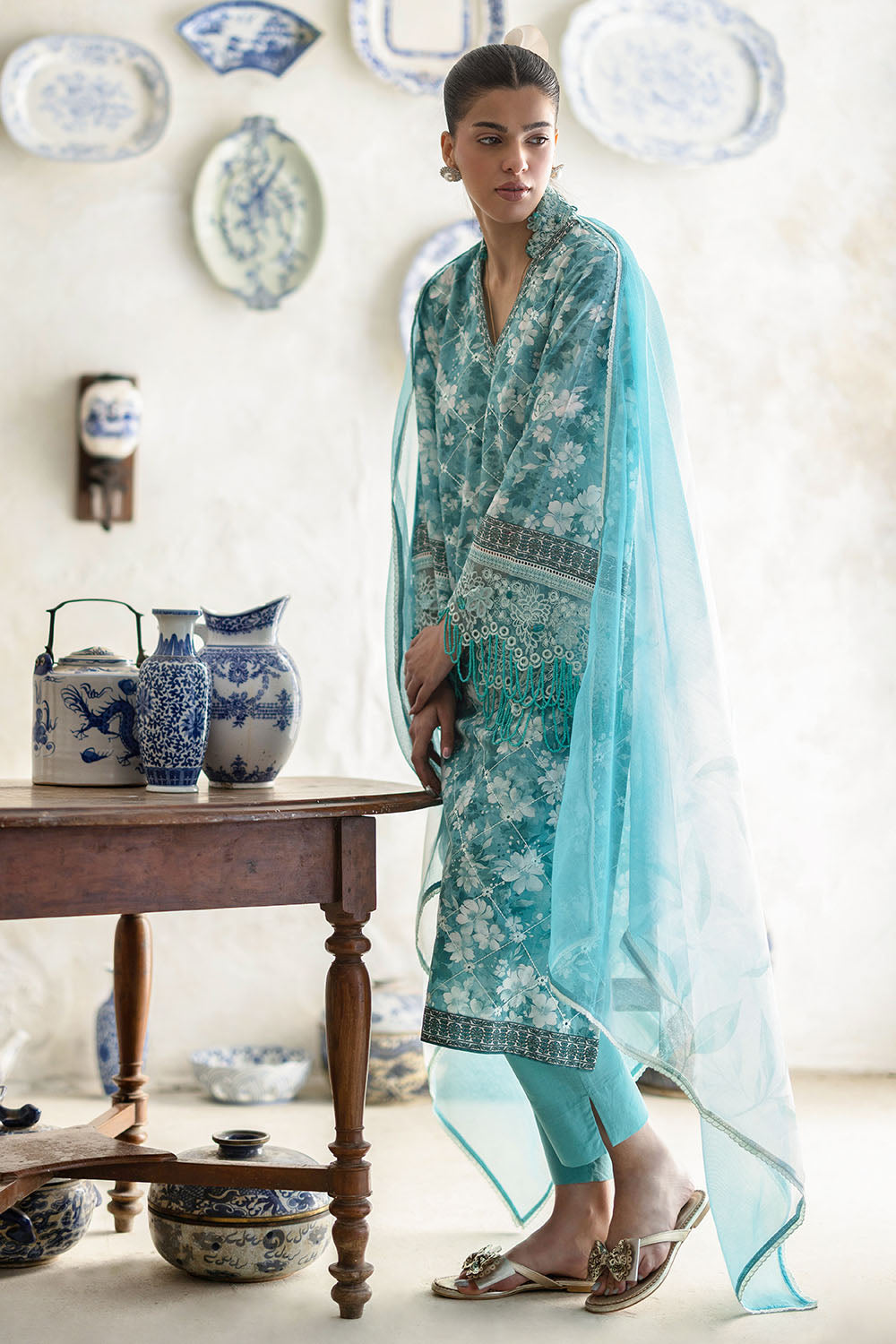 3 Piece Embroidered Printed Lawn Suit with Cotton Net Dupatta and Borders CN-62002
