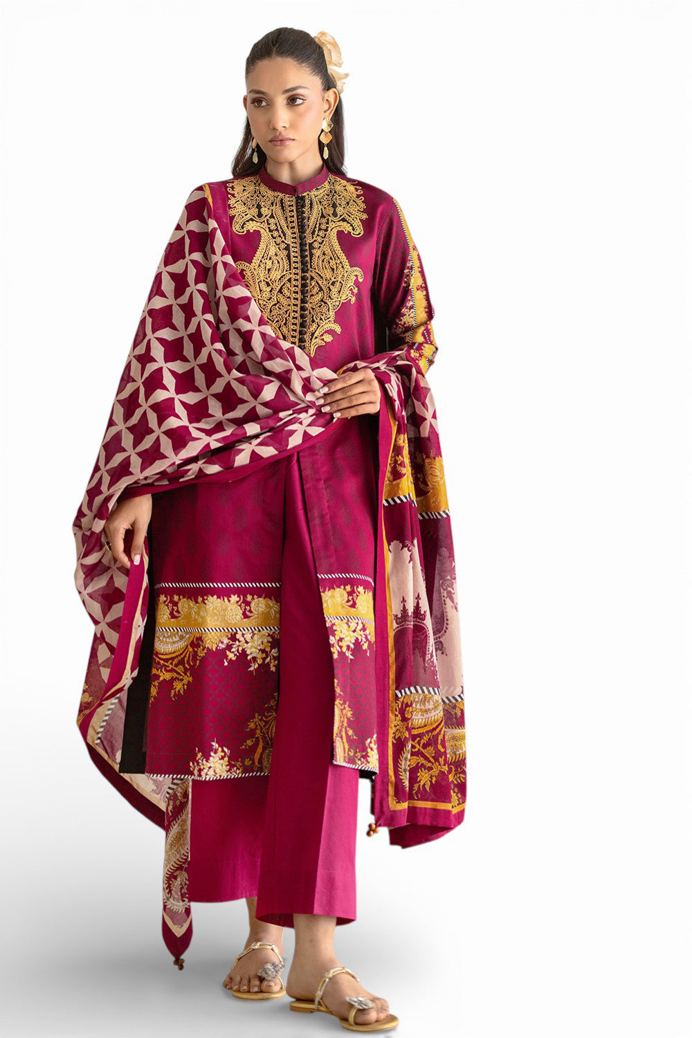 3 Piece Printed Lawn Suit with Embroidered Neckline CL-52076