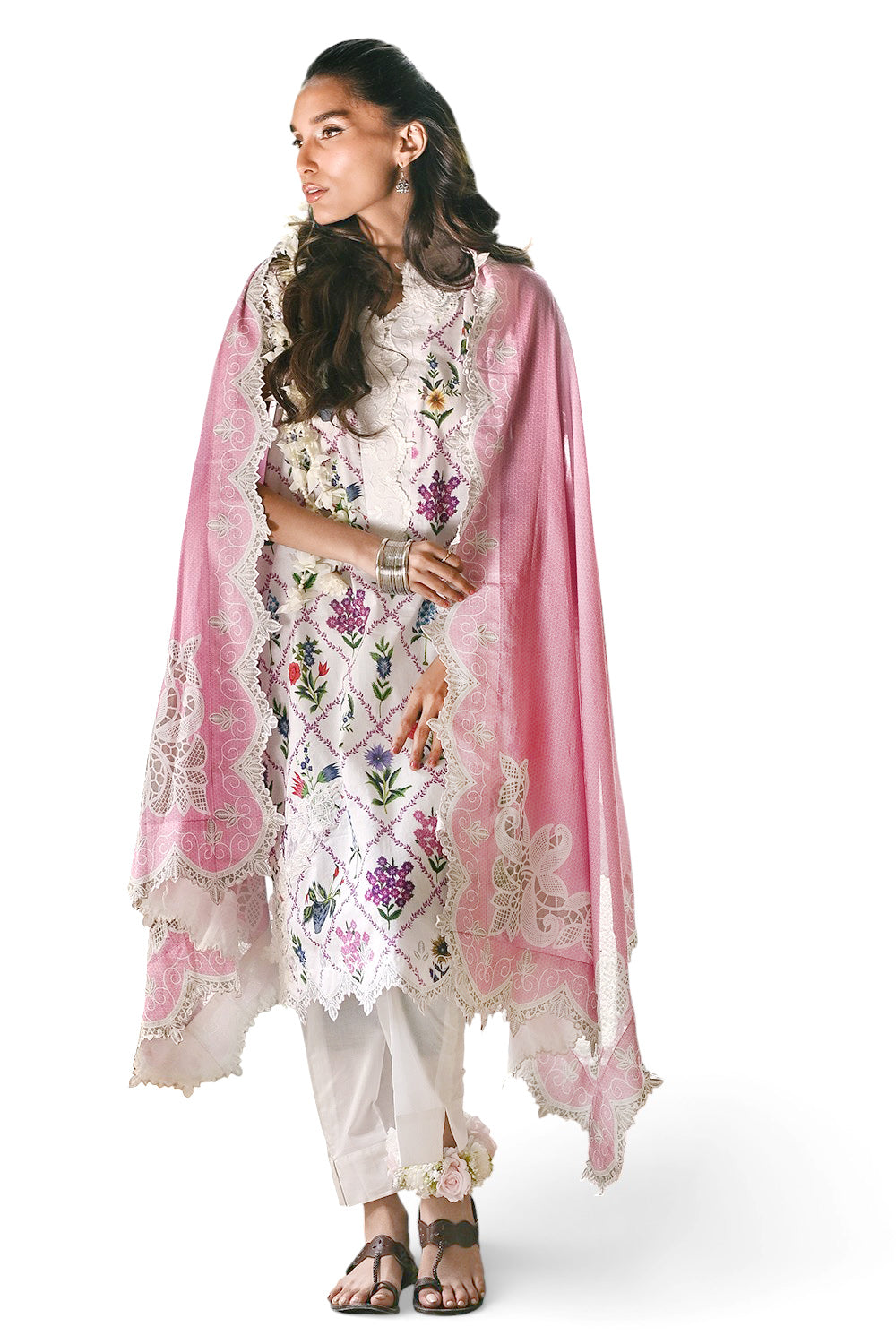3 Piece Printed Lawn Suit with Embroidered Lace and Bunches CL-62268