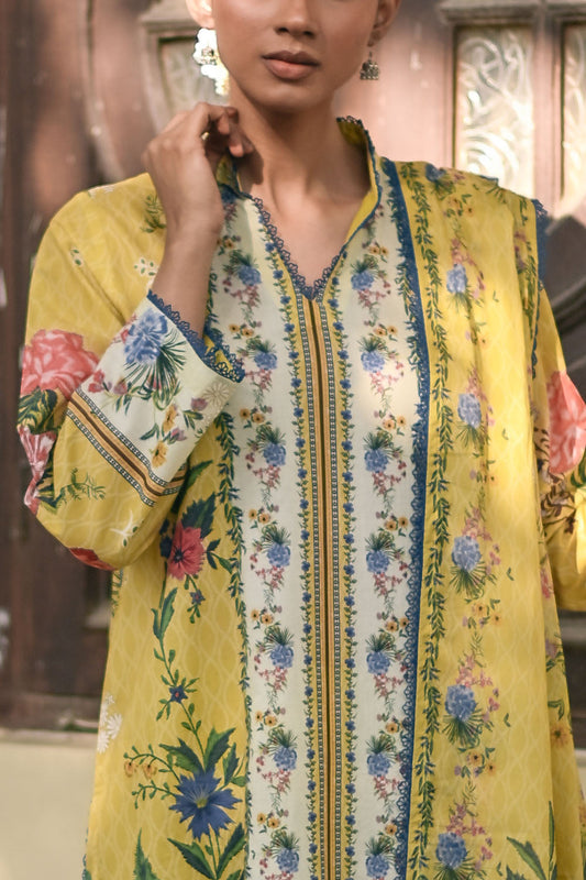 3 Piece Printed Lawn Suit with Embroidered Lace and Bunches CL-62276
