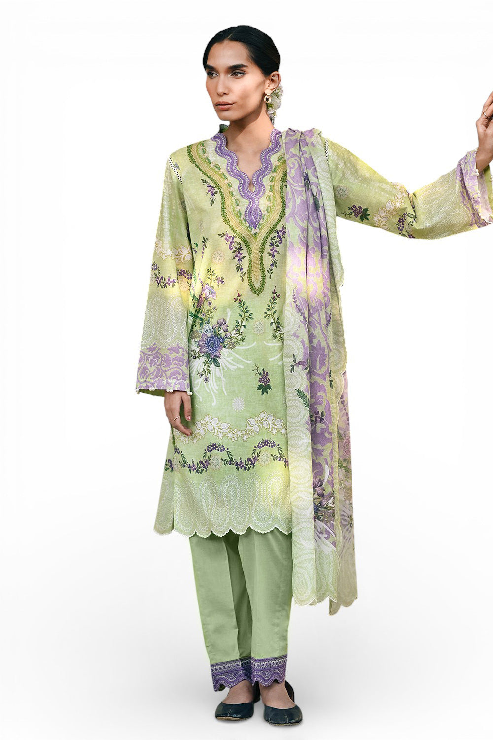 3 Piece Printed Lawn Suit with Embroidered Borders CL-62277